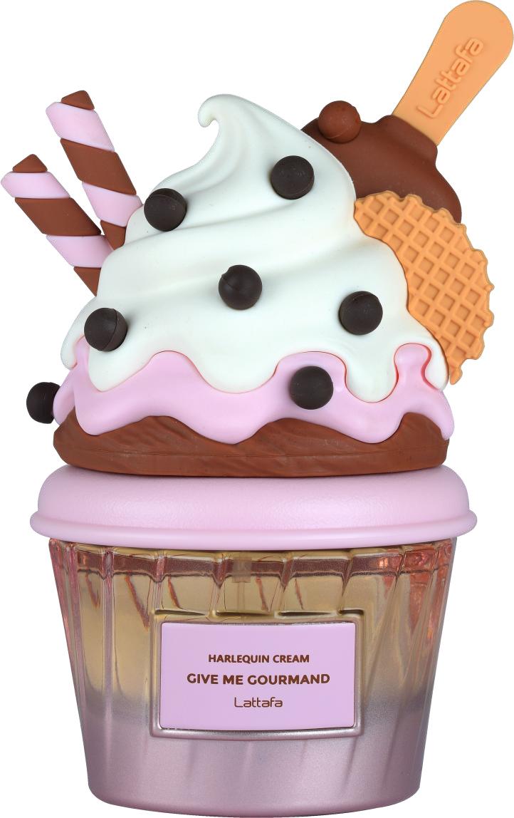 HARLEQUIN CREAM GIVE ME GOURMAND LATTAFA-Gelato; Panna Montata e Cialda; Vaniglia, Muschio e Cacao.
