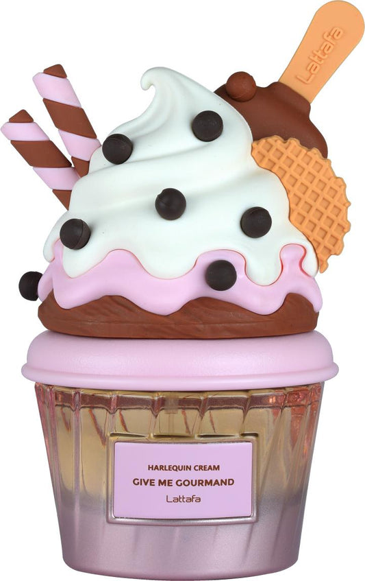 HARLEQUIN CREAM GIVE ME GOURMAND LATTAFA-Gelato; Panna Montata e Cialda; Vaniglia, Muschio e Cacao.
