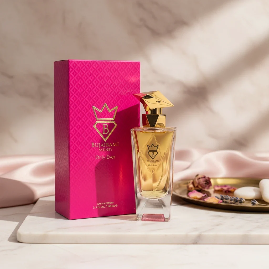 BUJAIRAMI ONLY EVER 100ml-gemello di power of you-frutto della passione, arancia amara e limone;note solari e frangipane;vaniglia del Madagascar, benzoino e labdano.