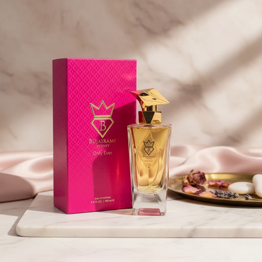BUJAIRAMI ONLY EVER 100ml-gemello di power of you-frutto della passione, arancia amara e limone;note solari e frangipane;vaniglia del Madagascar, benzoino e labdano.