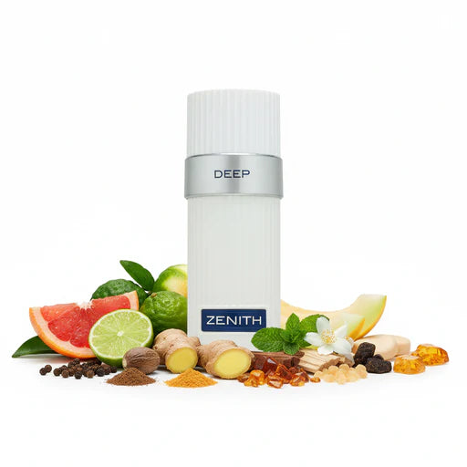 PROFUMO ARABO ZENITH DEEP FRENCH AVENUE Pompelmo, Bergamotto, Limone, Pepe e Menta;Zenzero, Noce Moscata, Gelsomino e Melone; Legno di Cedro, Incenso, Labdano, Ambra e Sandalo.