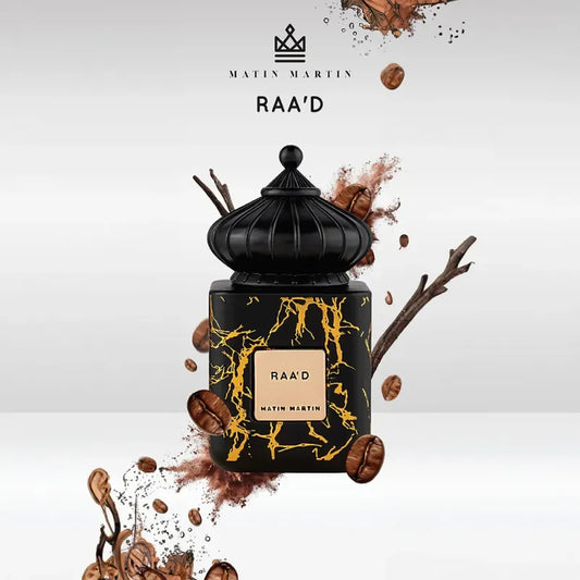 RAA'D MATIN MARTIN EDP 100ML-Zafferano, Fiore di Caffè e Noce Moscata; Mughetto e Iris;Fava Tonka, Ambra, Vaniglia e Muschio.
