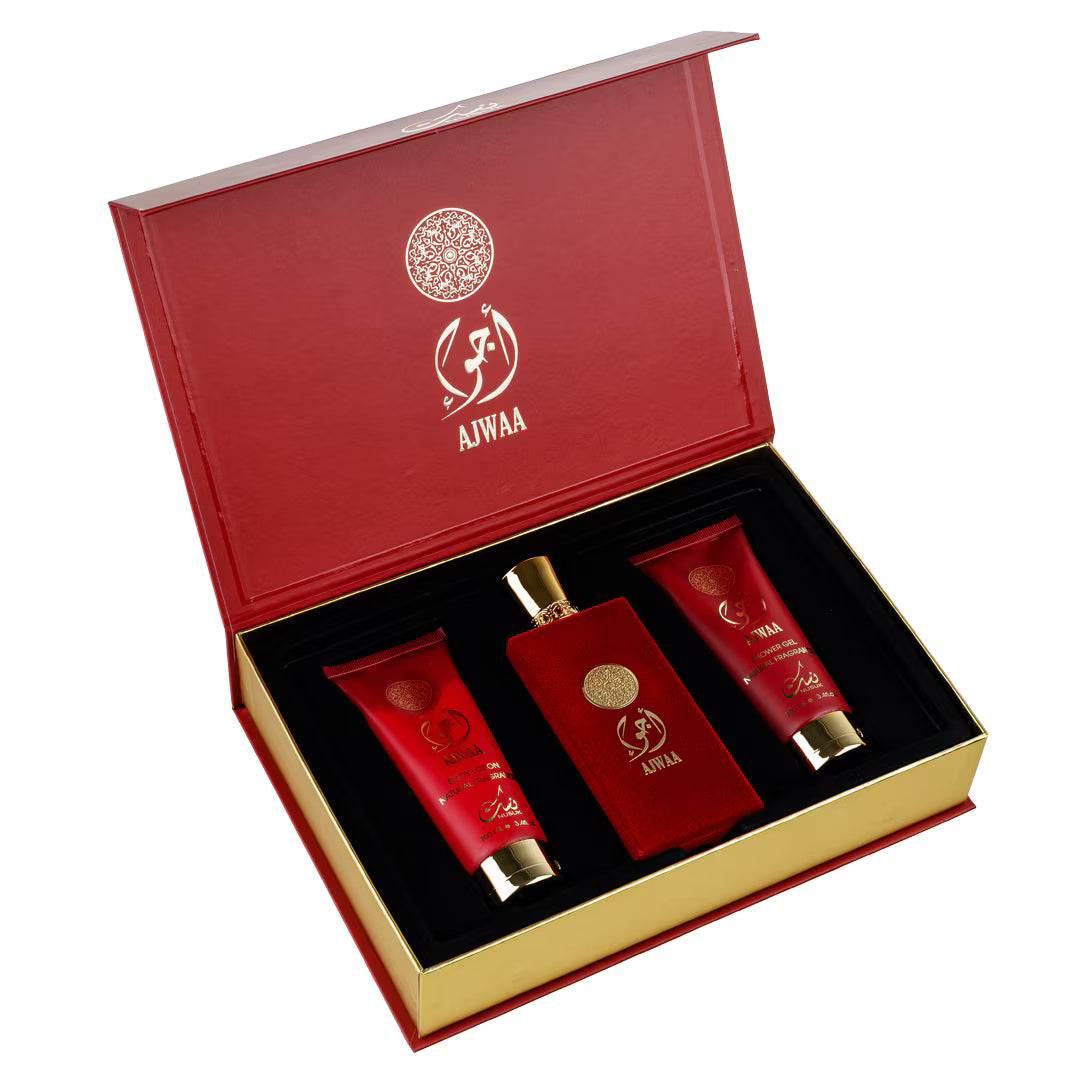 GIFT SET NUSUK AJWAA 3 PEZZI- Pera, Ribes Nero, Rabarbaro,Rosa, Fiore d'Arancio, Tuberosa,Sandalo, Note Legnose, Nocciola