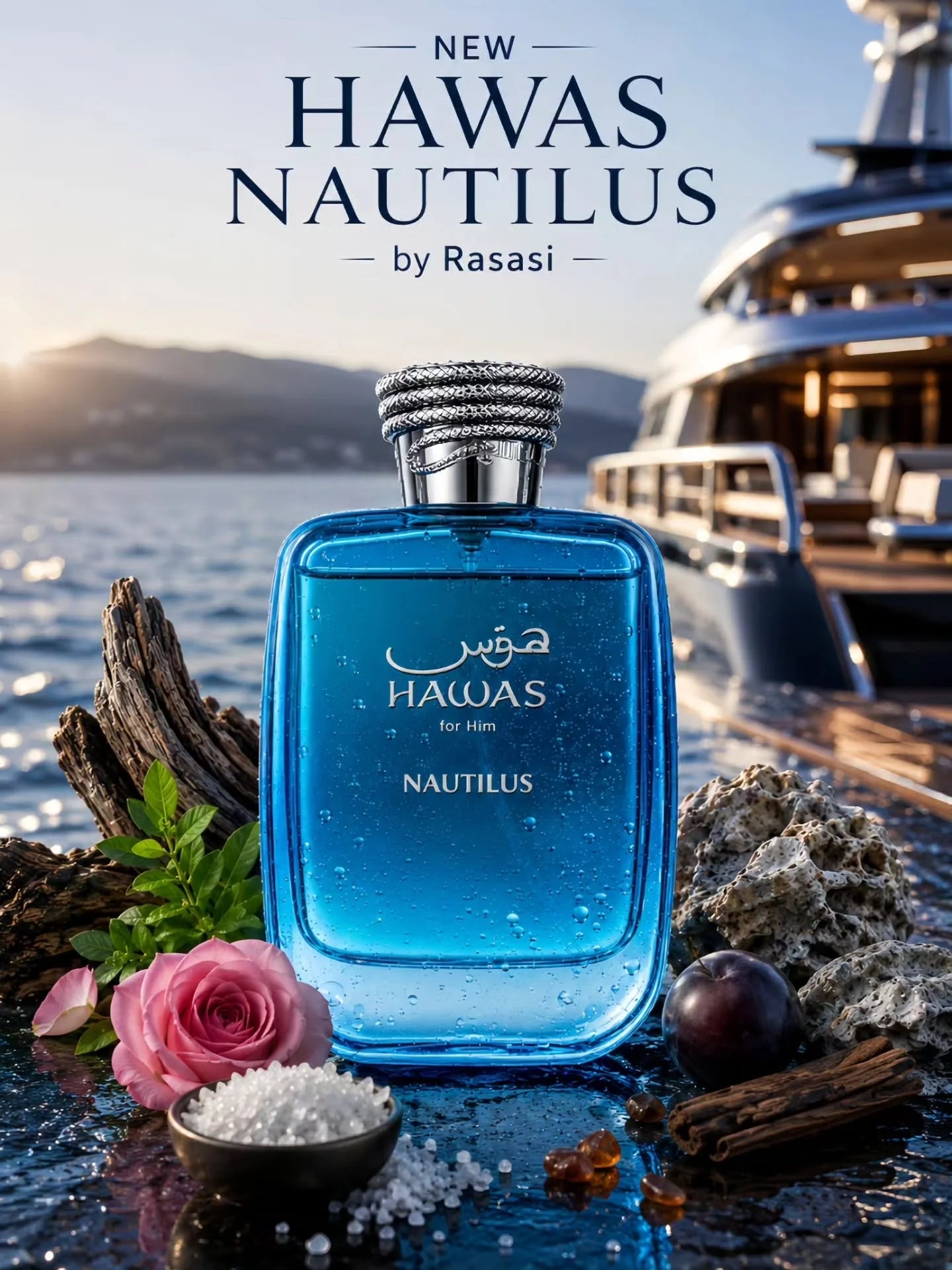 HAWAS NAUTILUS EDP 100ML-Ambra Grigia e Acqua di Mare; Cipresso e Legno di Cedro; Legno Marino e Sabbia.