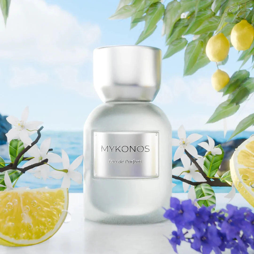 MYKONOS SLOW LIVING EXTRAIT 50ML-Limone, Bergamotto, Arancia, Pompelmo e Note Fruttate;Fiori Bianchi, Giglio, Gelsomino, Lampone e Rosa Tea; Muschio, Sandalo, Legno di Cedro, Ambra e Vaniglia.