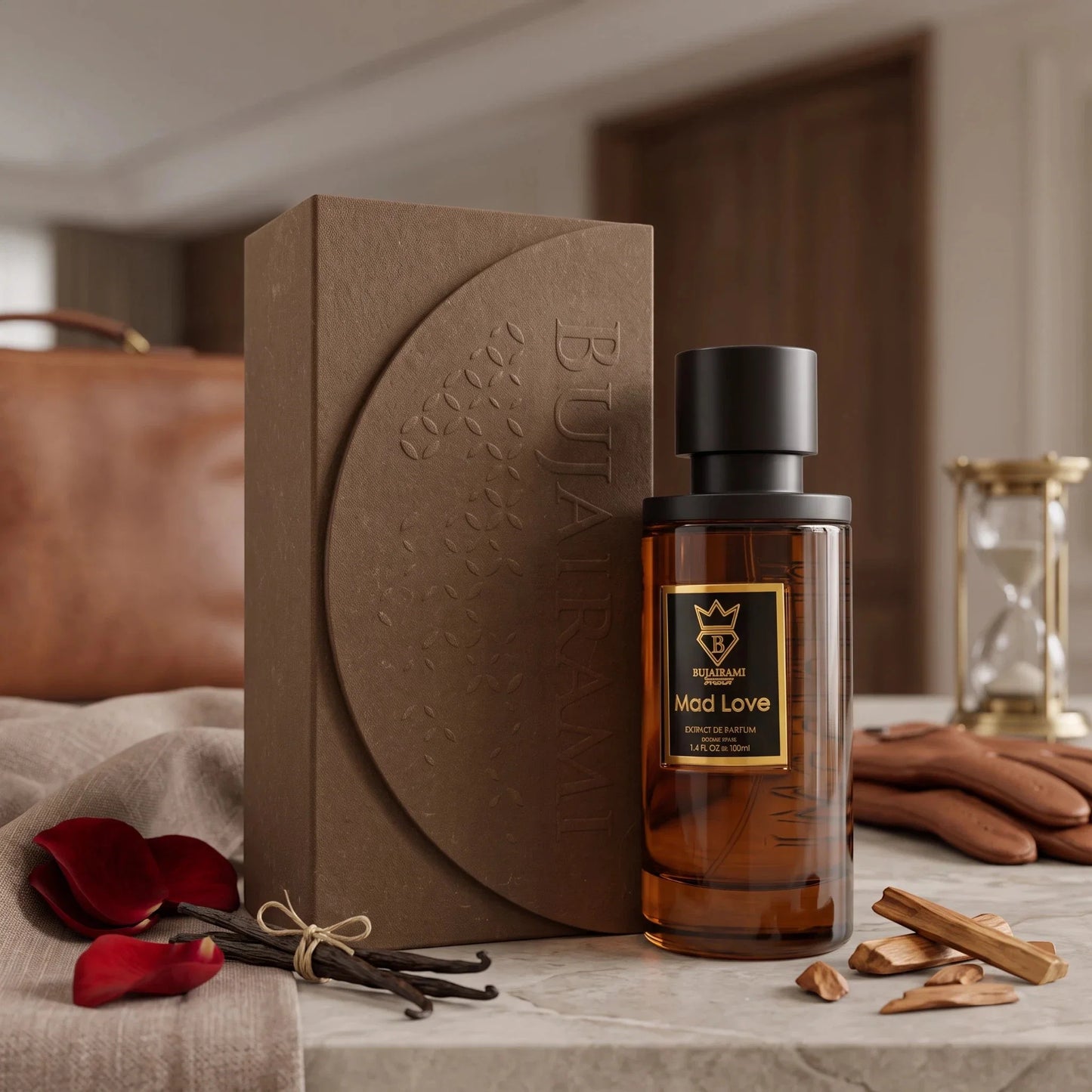 BUJAIRAMI MADE LOVE EXTRAIT 100ML-gemello di ombre nomade-Lampone, Zafferano, Geranio,Rosa, Legno di betulla, Pelle scamosciata, Incenso,Legno di oud, Balsamo di benzoino, Legno d'ambra, Muschio