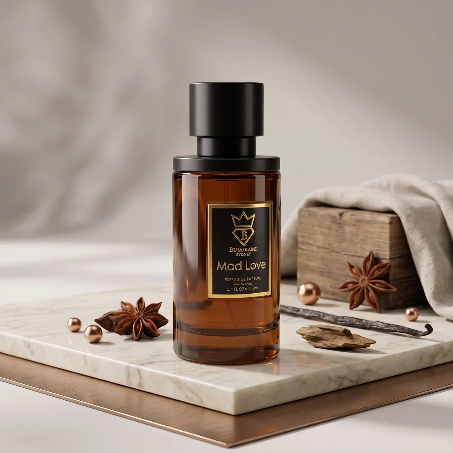 BUJAIRAMI MADE LOVE EXTRAIT 100ML-gemello di ombre nomade-Lampone, Zafferano, Geranio,Rosa, Legno di betulla, Pelle scamosciata, Incenso,Legno di oud, Balsamo di benzoino, Legno d'ambra, Muschio