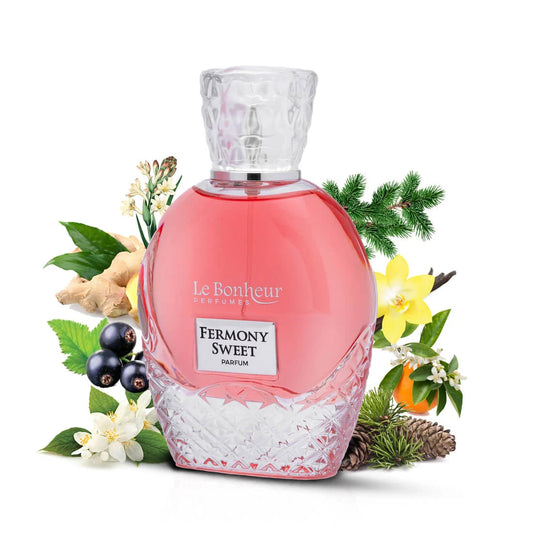FERMONY SWEET LE BONHEUR EDP 100ML-fiori d'arancio, ribes nero e zenzero; tuberosa, gelsomino e lattoni; legno di cedro, muschio e vaniglia
